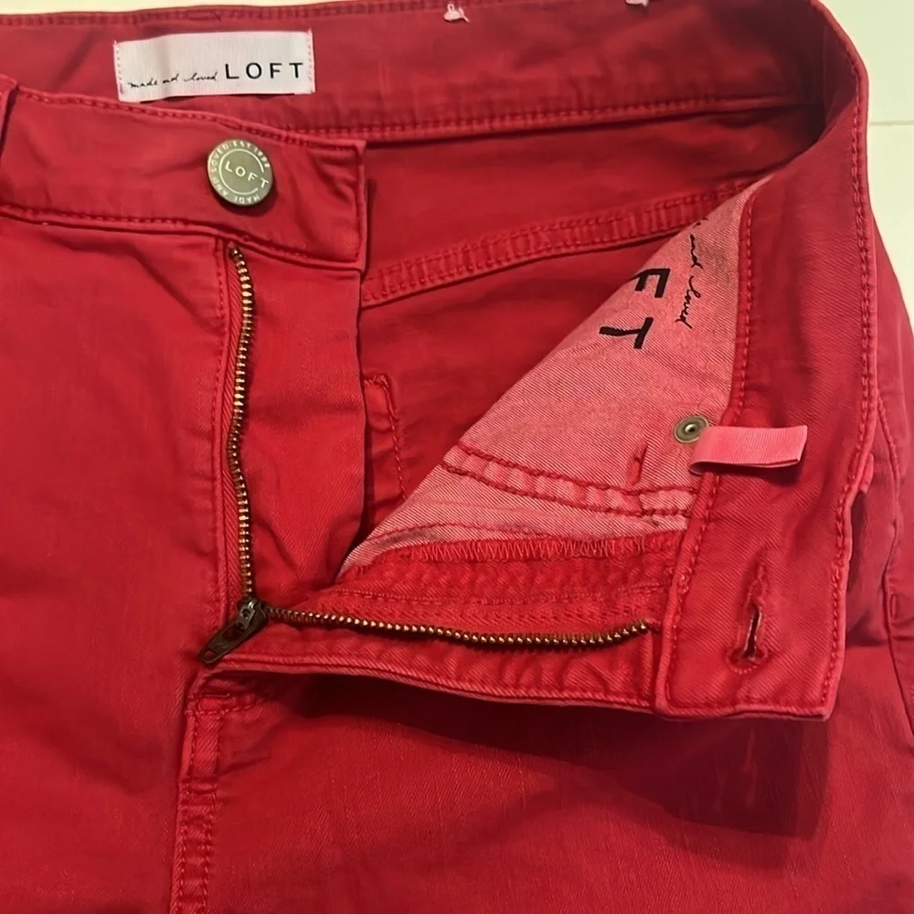 LOFT Red Frayed High Rise Skinny Crop Jeans Size 4